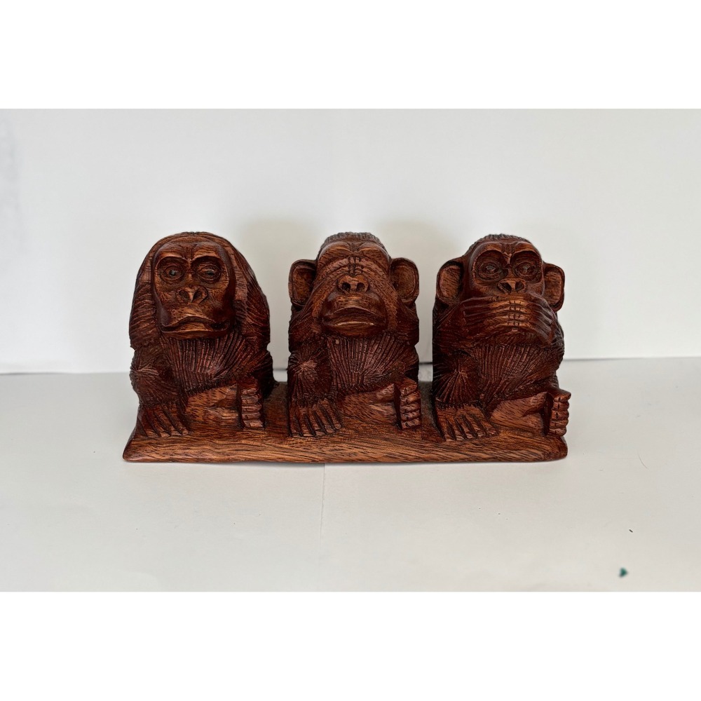 Vintage 3 Wise Monkeys Figurine See Hear Speak No Evil Brown